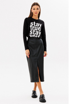 Черный лонгслив из хлопка с принтом, классика Kivviwear 4061.62 - фото 4