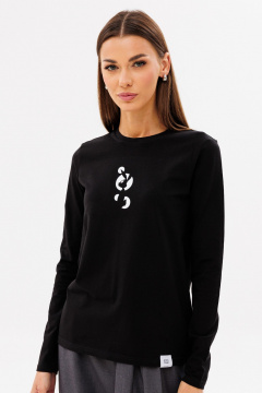 Черный лонгслив из хлопка с принтом, стильная классика Kivviwear 4061.63 - фото 2