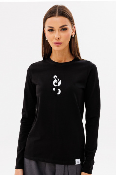 Черный лонгслив из хлопка с принтом, стильная классика Kivviwear 4061.63 - фото 1