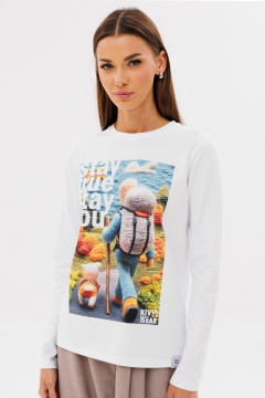 Белый классический лонгслив из хлопка с принтом Kivviwear 4061.65 - фото 2