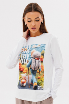 Белый классический лонгслив из хлопка с принтом Kivviwear 4061.65 - фото 1