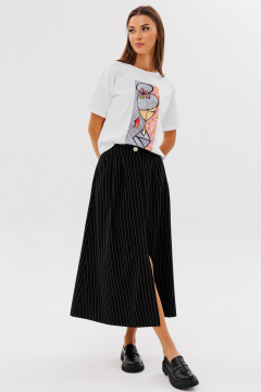 Длинная черная юбка-трапеция из костюмной ткани Kivviwear 4218.04 - фото 5