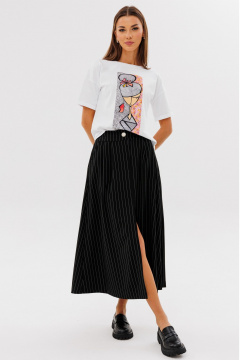 Длинная черная юбка-трапеция из костюмной ткани Kivviwear 4218.04 - фото 4