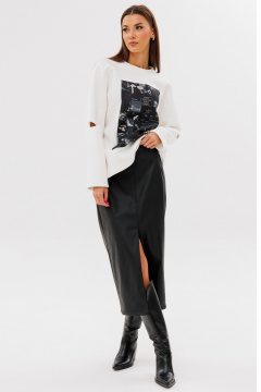 Молочный свитшот свободного силуэта с разрезами Kivviwear 4223.05 - фото 4