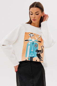 Молочный свитшот с разрезами из трикотажа и хлопка Kivviwear 4223.06 - фото 5