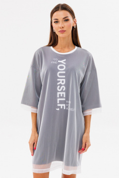 Платье с принтом, сеткой и хлопковым материалом для повседневности Kivviwear 4228.01 - фото 5