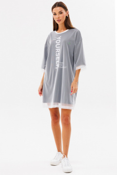 Платье с принтом, сеткой и хлопковым материалом для повседневности Kivviwear 4228.01 - фото 4