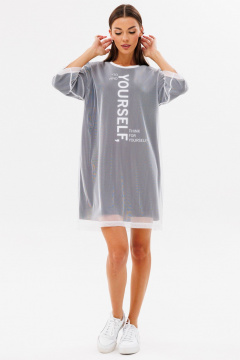 Платье с принтом, сеткой и хлопковым материалом для повседневности Kivviwear 4228.01 - фото 3