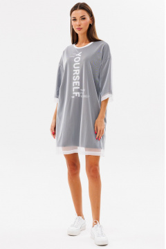 Платье с принтом, сеткой и хлопковым материалом для повседневности Kivviwear 4228.01 - фото 2