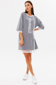 Платье с принтом, сеткой и хлопковым материалом для повседневности Kivviwear 4228.01 - фото 1