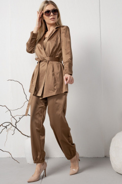 Атласный жакет с поясом из хлопковой ткани AMORI 2183 капучино - фото 5