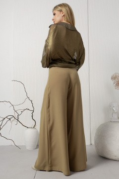 Широкие струящиеся брюки с кокеткой из текстиля AMORI 5202 горчица - фото 4