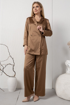 Длинные атласные брюки на резинке из хлопка AMORI 5203 шоколад - фото 5