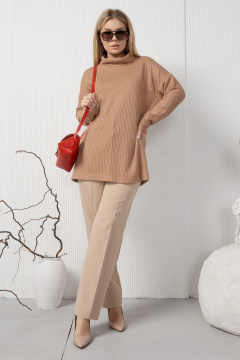 Длинный свитшот из трикотажа в рельефную косичку AMORI 6454 кэмэл - фото 1