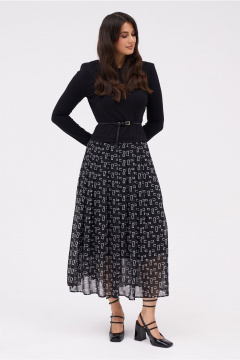 Платье из трикотажа с шифоновой юбкой и контрастным принтом KaVaRi 1095 черный - фото 1