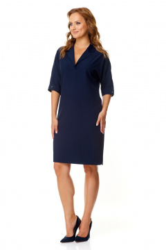 Деловое платье прямого силуэта с воротником и разрезами T&N 7565 темный_синий - фото 3