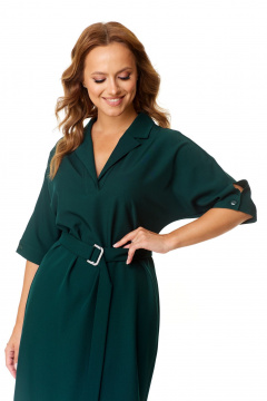 Деловое платье прямого силуэта с поясом и разрезами T&N 7565 темный_зеленый - фото 3