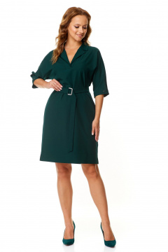 Деловое платье прямого силуэта с поясом и разрезами T&N 7565 темный_зеленый - фото 2