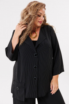 Демисезонный костюм из текстиля с асимметричным жакетом и брюками Michel chic 1386/1 черный,полоска - фото 3