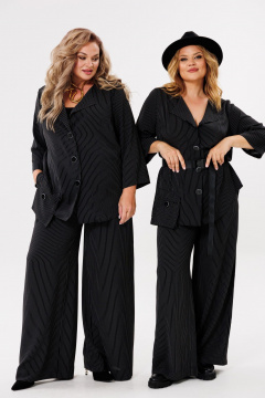 Демисезонный костюм из текстиля с асимметричным жакетом и брюками Michel chic 1386/1 черный,полоска - фото 2