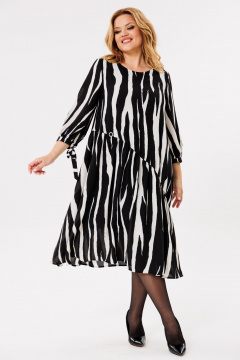 Черное платье двухслойное из шифона с воланами и завязками Michel chic 2164 зебра - фото 2
