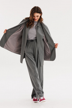 Жакет прямого силуэта с застежкой на пуговицы и накладными карманами EOLA 2658 серый-полоска - фото 4