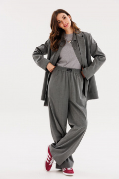 Жакет прямого силуэта с застежкой на пуговицы и накладными карманами EOLA 2658 серый-полоска - фото 3