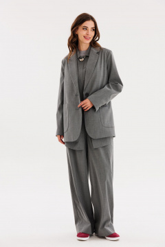 Жакет прямого силуэта с застежкой на пуговицы и накладными карманами EOLA 2658 серый-полоска - фото 2