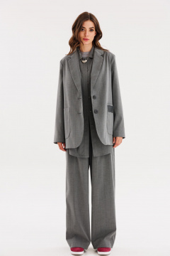 Жакет прямого силуэта с застежкой на пуговицы и накладными карманами EOLA 2658 серый-полоска - фото 1