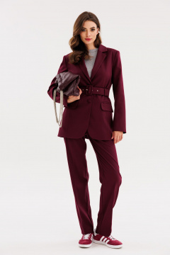 Жакет полуприлегающего силуэта с ремнем и прорезными карманами EOLA 2667 бордовый - фото 4