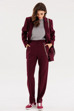 Жакет полуприлегающего силуэта с ремнем и прорезными карманами EOLA 2667 бордовый - фото 2
