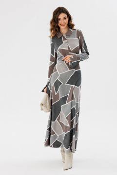 Платье миди с пуговицами и поясом из костюмной ткани EOLA 2711 серый_принт - фото 4