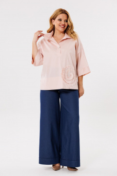 Бохо хлопковая блуза с планкой, длина 74 см Michel chic 786 пудра - фото 3