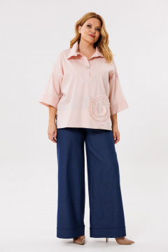 Бохо хлопковая блуза с планкой, длина 74 см Michel chic 786 пудра - фото 2
