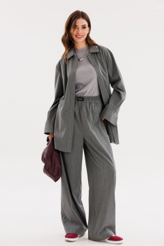 Брюки полосатые из костюмной ткани с эластичным поясом EOLA 2728 темно-серый_ полоска - фото 1