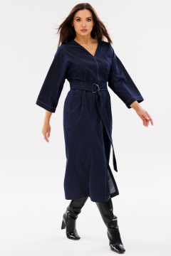 Джинсовое платье на каждый день с поясом и разрезом Ma Сherie 4075 темно-синий - фото 4