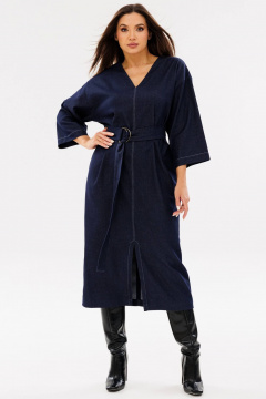 Джинсовое платье на каждый день с поясом и разрезом Ma Сherie 4075 темно-синий - фото 1