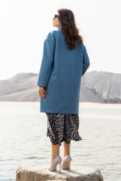 Пальто с пиджачным воротником, синее, свободного кроя Andina 1004 индиго - фото 4