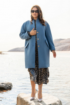 Пальто с пиджачным воротником, синее, свободного кроя Andina 1004 индиго - фото 1