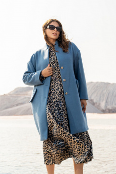 Пальто с пиджачным воротником, синее, свободного кроя Andina 1004 индиго - фото 2