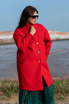Пальто с фасоном свободное, красное, демисезонное Andina 1005 красное - фото 3
