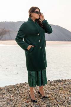Пальто с фигурными подрезами и карманами, зеленое Andina 1006 изумруд - фото 1
