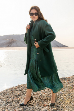 Пальто с фигурными подрезами и карманами, зеленое Andina 1006 изумруд - фото 5