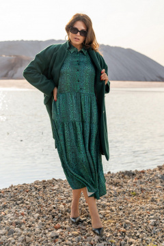 Пальто с фигурными подрезами и карманами, зеленое Andina 1006 изумруд - фото 4