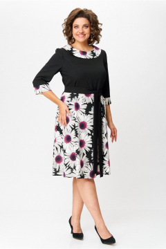 Трикотажное платье с талиевыми вытачками и поясом Moda Versal П1949 черный+фиолет - фото 2