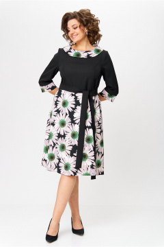 Платье трикотажное с тесьмой-молнией и рельефами Moda Versal П1949 черный+зеленый - фото 3