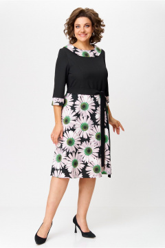 Платье трикотажное с тесьмой-молнией и рельефами Moda Versal П1949 черный+зеленый - фото 2