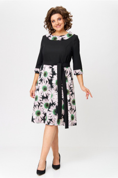 Платье трикотажное с тесьмой-молнией и рельефами Moda Versal П1949 черный+зеленый - фото 1