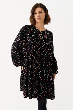 Платье расширенного силуэта с ярусами на сборке Панда 158280w черный - фото 2