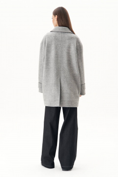 Серое пальто-бушлат свободного силуэта с двубортной застежкой Fantazia Mod 4936 - фото 5